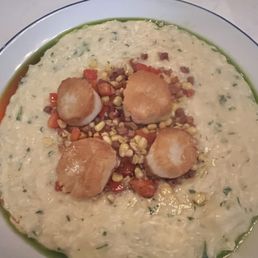 Wonderful Scallop risotto, with fire roasted peppers, sweet corn, crispy pancetta, and parmigiano. Wonderful Scallop risotto, with fire roasted peppers, sweet corn, crispy pancetta, and parmigiano.