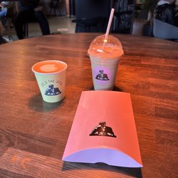 Yellow Latte, Iced Latte with Vanilla Milk and GF Spicy Tuna Sandwich