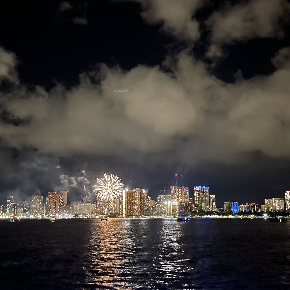 Ocean and You - Honolulu skyline at night with fireworks - Boat Tours Near Me - Honolulu, Hawaii Ocean and You - Honolulu skyline at night with fireworks - Boat Tours Near Me - Honolulu, Hawaii
