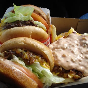 In-N-Out Burger - clockwise from right: animal style fries, cheeseburger, & double double - Fast Food Near Me - Millbrae, California In-N-Out Burger - clockwise from right: animal style fries, cheeseburger, & double double - Fast Food Near Me - Millbrae, California