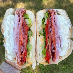 The @Copenhangry - pepperoni, cappy ham, salami, fresh burrata, lettuce, tomato, onion on a roll with red wine vinaigrette The @Copenhangry - pepperoni, cappy ham, salami, fresh burrata, lettuce, tomato, onion on a roll with red wine vinaigrette