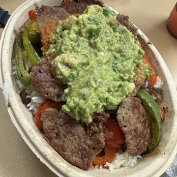 Taza Mexican Grill - Build your own bowl (vegan); cilantro lime rice, black beans, fajita veggies, guacamole and impossible meat - all vegan - Mexican Near Me - Corpus Christi, Texas