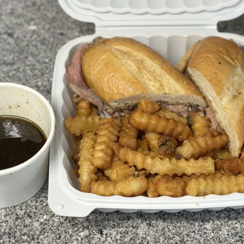 Taka's Box Lunch - Roast Beef on Hoagie w/Au Jus and Fries - Breakfast & Brunch Near Me - Honolulu, Hawaii Taka's Box Lunch - Roast Beef on Hoagie w/Au Jus and Fries - Breakfast & Brunch Near Me - Honolulu, Hawaii