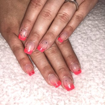Frenchy's Nails - My results! I love them. I took the picture at home. Colored tip, glitter, not thick, and shaped not to sharp, which is what I asked for! - Nail Salons Near Me - Lewisville, Texas