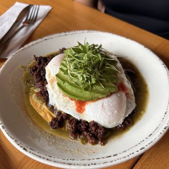 The Peach Cafe - Huevos rancheros w/chorizo - New American Near Me - Monrovia, California