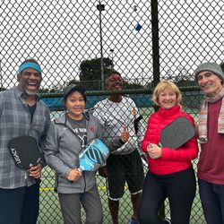 Westchester La Pickleball - We were photo bombed by the instructor, Mike :)