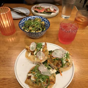 Buen Provecho - Tempura fish tacos and watermelon hibiscus margarita - Mexican Near Me - Long Beach, California