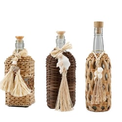 Melange Home Decor & Gifts - Glass Bottles with Wicker & Raffia Wrap