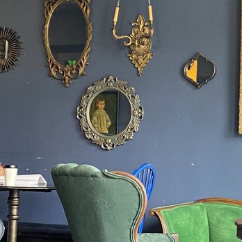 The Coffee MUGG - Fun creepy painting watching me sipping coffee. - Coffee & Tea Near Me - Corpus Christi, Texas
