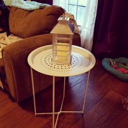$5 table and $5 battery operated flickering lantern. $5 table and $5 battery operated flickering lantern.