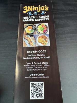 Menu photo 1 3Ninja’s Washingtonville, NY
