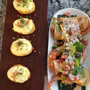 Nick's On 2nd - Bacon Deviled eggs & Shrimp taquitos. Both delicious! - New American Near Me - Long Beach, California Nick's On 2nd - Bacon Deviled eggs & Shrimp taquitos. Both delicious! - New American Near Me - Long Beach, California