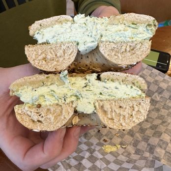 Bagel Bros Cafe - Inside of Everything Bagel with Chive Cream Cheese ($3.99) - Breakfast & Brunch Near Me - Clermont, Florida