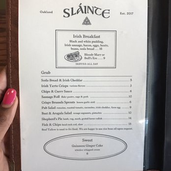 Sláinte - Food menu - Irish Pub Near Me - Oakland, California