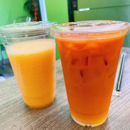 Slushy - passion fruit; Thai Iced Tea (requested no sugar) Slushy - passion fruit; Thai Iced Tea (requested no sugar)
