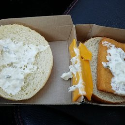 Went to the drive-thru on Feb 25th and ordered a Filet-O-Fish and this is what I got! The cheese missed the fish! Went to the drive-thru on Feb 25th and ordered a Filet-O-Fish and this is what I got! The cheese missed the fish!