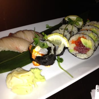 Ryoko's - (left to right) Hamachi Nigiri, Spicy Scallop Roll, Tahoe Roll - Sushi Bars Near Me - San Francisco, California Ryoko's - (left to right) Hamachi Nigiri, Spicy Scallop Roll, Tahoe Roll - Sushi Bars Near Me - San Francisco, California
