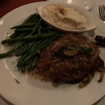 The Derby - Ground Filet Steak (Ground filet mignon topped with sautéed onions and mushrooms in a bordelaise sauce - medium, $29) - Steakhouses Near Me - Arcadia, California