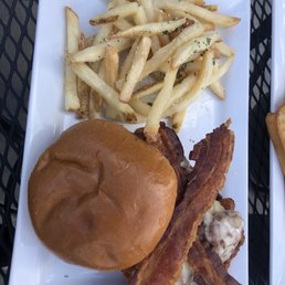 Hangover chicken sandwich with truffle fries