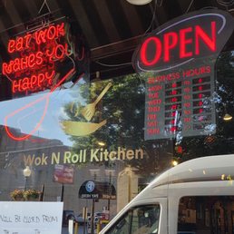 One of the front windows of the restaurant.