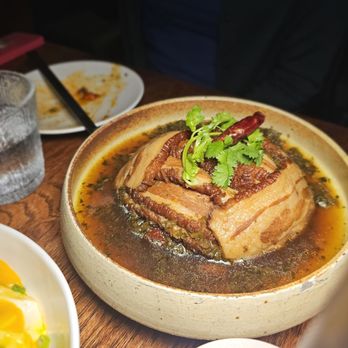 By Antidote - Braised Pork Belly With Mustard Greens. $28. Standard but tasty version of this Hakka classic - Szechuan Near Me - New York, New York By Antidote - Braised Pork Belly With Mustard Greens. $28. Standard but tasty version of this Hakka classic - Szechuan Near Me - New York, New York
