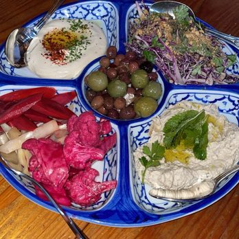 The Exchange Restaurant - Salatim Platter $28 Three of chef's daily selections, pickles, olives & pita bread - Breakfast & Brunch Near Me - Los Angeles, California The Exchange Restaurant - Salatim Platter $28 Three of chef's daily selections, pickles, olives & pita bread - Breakfast & Brunch Near Me - Los Angeles, California