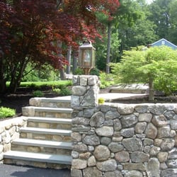 Bond Jeff Landscapes - steps,stone wall with lite pillar and plantings