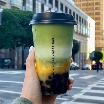 Black Sugar - Mango Matcha Latte with boba ($4.95 + $.50) - Bubble Tea Near Me - San Francisco, California