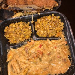 Pra Lees - Crawfish Mac and Chesse, Corn, Fried Salmon
