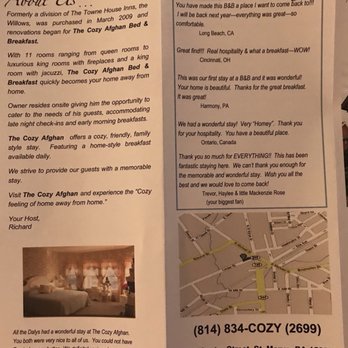 Cozy Afghan Bed & Breakfast - Flyer - Bed & Breakfast Near Me - Saint Marys, Pennsylvania Cozy Afghan Bed & Breakfast - Flyer - Bed & Breakfast Near Me - Saint Marys, Pennsylvania