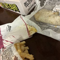 Del Taco - Clásico El Big Box Beef & Cheddar Burrito, Mini Cheddar Quesadilla with French Fries