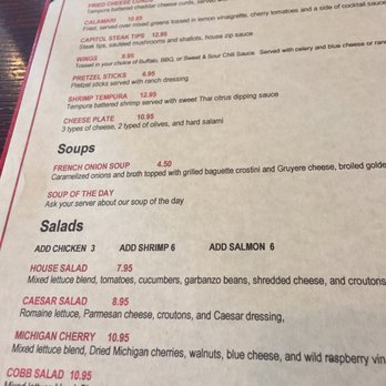 Capitol Bistro & Bar - Menu part one -- apps salads soups - American Near Me - Romulus, Michigan