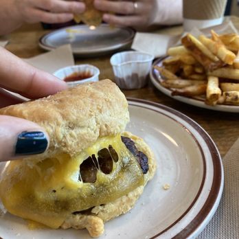 Pine State Biscuits - Sausage, egg and cheese biscuit with Cajun Fries - Breakfast & Brunch Near Me - Portland, Oregon