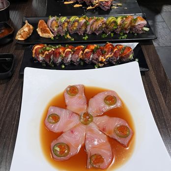 Harumi - From the top down  Blue Fin Tuna  Hot Havana Dynamite Roll Yellowtail Carpaccio - Japanese Near Me - Phoenix, Arizona