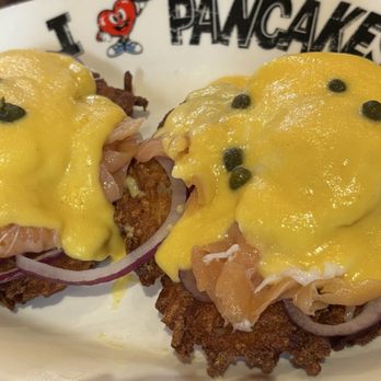 I Heart Pancakes - Lox and Potato Pancake Eggs Benedict! - Sandwiches Near Me - Irvine, California I Heart Pancakes - Lox and Potato Pancake Eggs Benedict! - Sandwiches Near Me - Irvine, California
