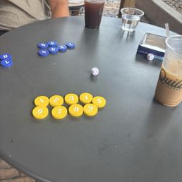 Playing a game and enjoying our coffee Playing a game and enjoying our coffee