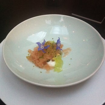 Benu - Amuse Bouche - Cherry Blossom Granita with Yogurt, Cucumber and Pistachio - Asian Fusion Near Me - San Francisco, California Benu - Amuse Bouche - Cherry Blossom Granita with Yogurt, Cucumber and Pistachio - Asian Fusion Near Me - San Francisco, California