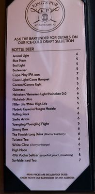Menu photo 2 King’s Pub  Atlantic City, NJ