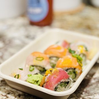 Pacific Catch - Rainbow roll - got tossed around on the drive home ;/ - Seafood Near Me - Dublin, California Pacific Catch - Rainbow roll - got tossed around on the drive home ;/ - Seafood Near Me - Dublin, California