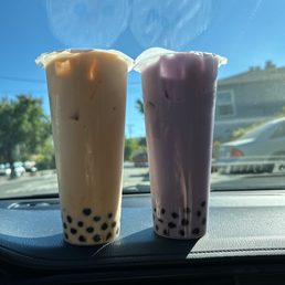 Original milk tea and taro milk tea w boba Original milk tea and taro milk tea w boba