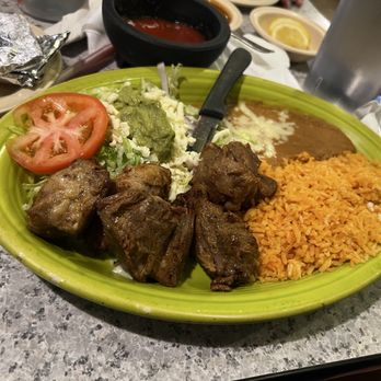 La Fiesta Mexican Restaurant - Carnitas  Pork tips served with rice, beans, salad and 3 tortillas - Mexican Near Me - Benton, Illinois