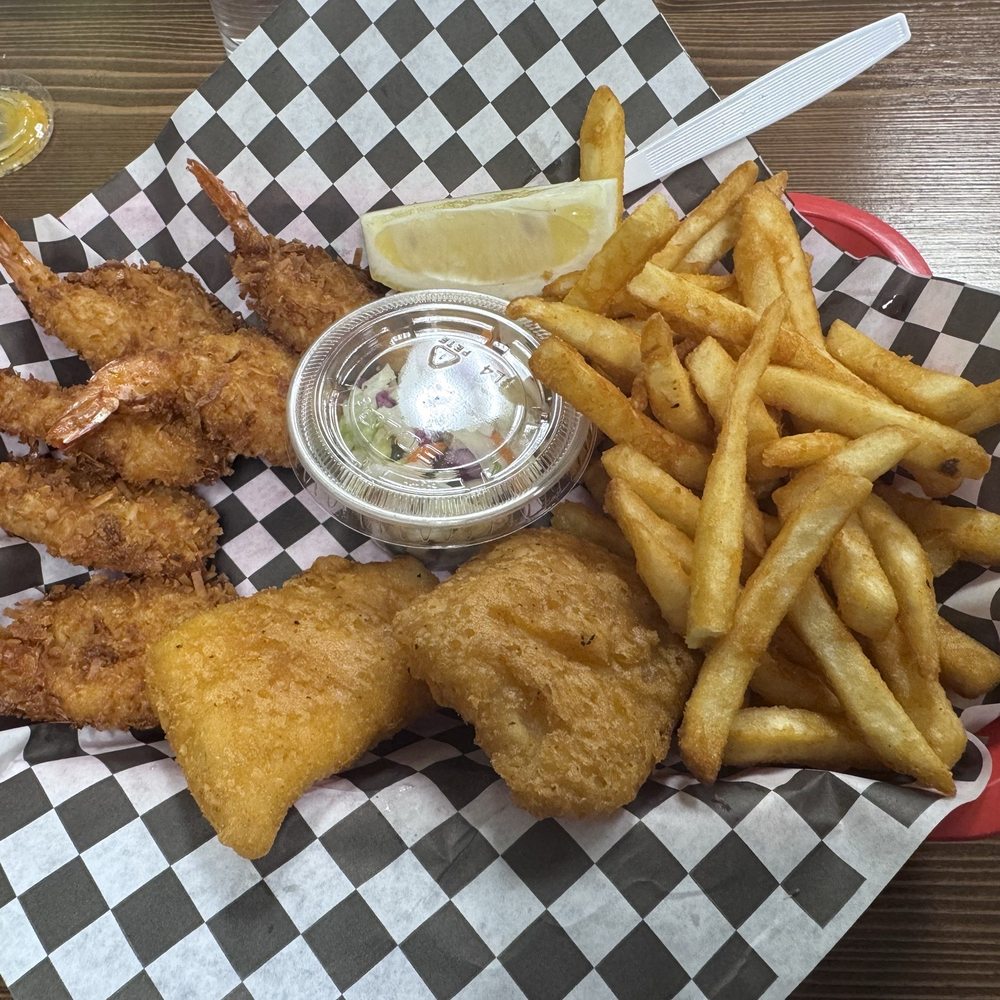 The Battered Fish & Chips - Captains platter with extra shrimp. Mango chili sauce is tasty on the shrimp. - Fish & Chips Near Me - Salem, Oregon The Battered Fish & Chips - Captains platter with extra shrimp. Mango chili sauce is tasty on the shrimp. - Fish & Chips Near Me - Salem, Oregon