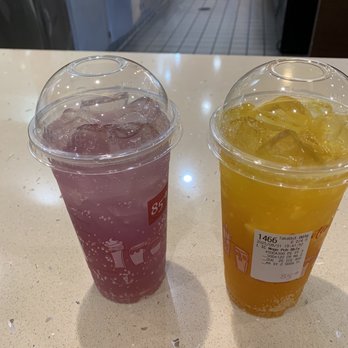 85°C Bakery Cafe-Balboa Mesa - Mango peach bubbly and yuzu lavender bubbly - Coffee & Tea Near Me - San Diego, California
