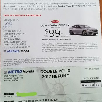 Metro Honda - Metro won't honor their own flyer - Car Dealers Near Me - Montclair, California