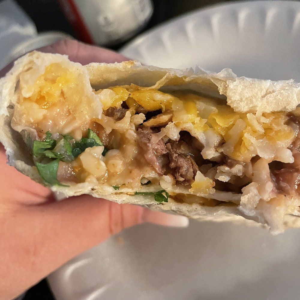 Yaya’s Taco Shop - Flat "supreme" carne asada burrito with 3 pieces of meat and cold cheese - Tacos Near Me - Corning, California