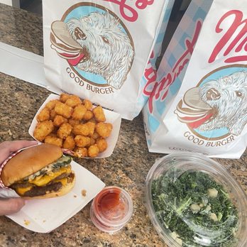 Monty's Good Burger - Vegan double cheese burger, tots and Kale salad - Burgers Near Me - Culver City, California Monty's Good Burger - Vegan double cheese burger, tots and Kale salad - Burgers Near Me - Culver City, California