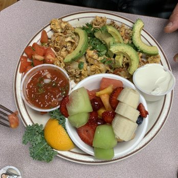 Bette's Place - Chorizo scramble, with fresh fruit - Breakfast & Brunch Near Me - Hood River, Oregon