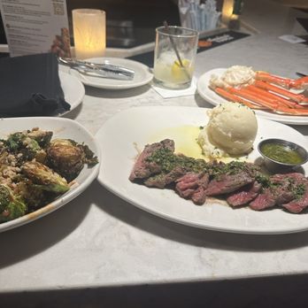 Bonefish Grill - Fillet with garlic, mashed potatoes, brussels sprouts, and a half pound of snow crab . - Seafood Near Me - Bradenton, Florida