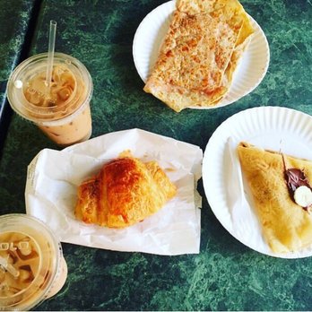 Cafe Papillon - Lattès, ham and cheese croissant, Nutella and banana crepe, and ham and tomato crepe. - Breakfast & Brunch Near Me - Rehoboth Beach, Delaware