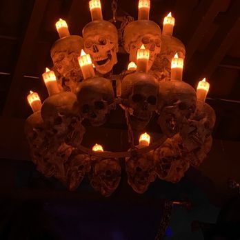 Knott's Scary Farm - Skull chandelier over the entrance - Amusement Parks Near Me - Buena Park, California Knott's Scary Farm - Skull chandelier over the entrance - Amusement Parks Near Me - Buena Park, California
